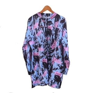 Crooked Tongues Zip Up Dress Blue Black Pink Womens Size L Large